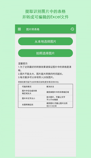 表格识别图片转Excel